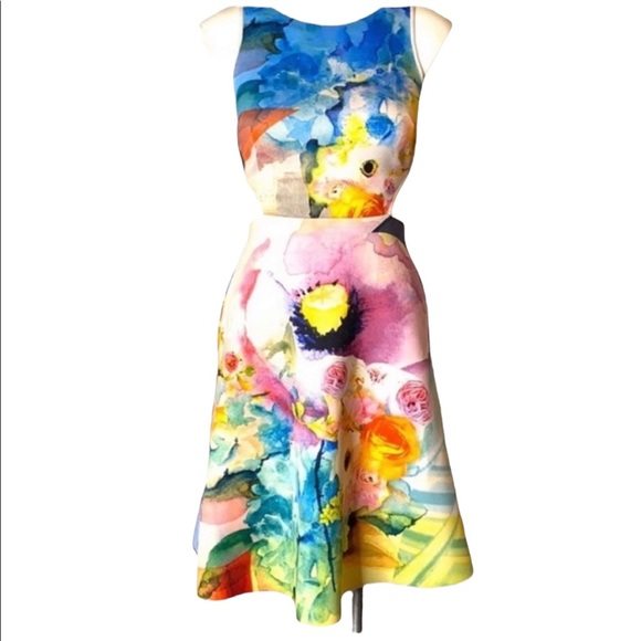 Clover Canyon Art Deco Floral Cut Out Neoprene Dress Size S - Picture 2 of 10